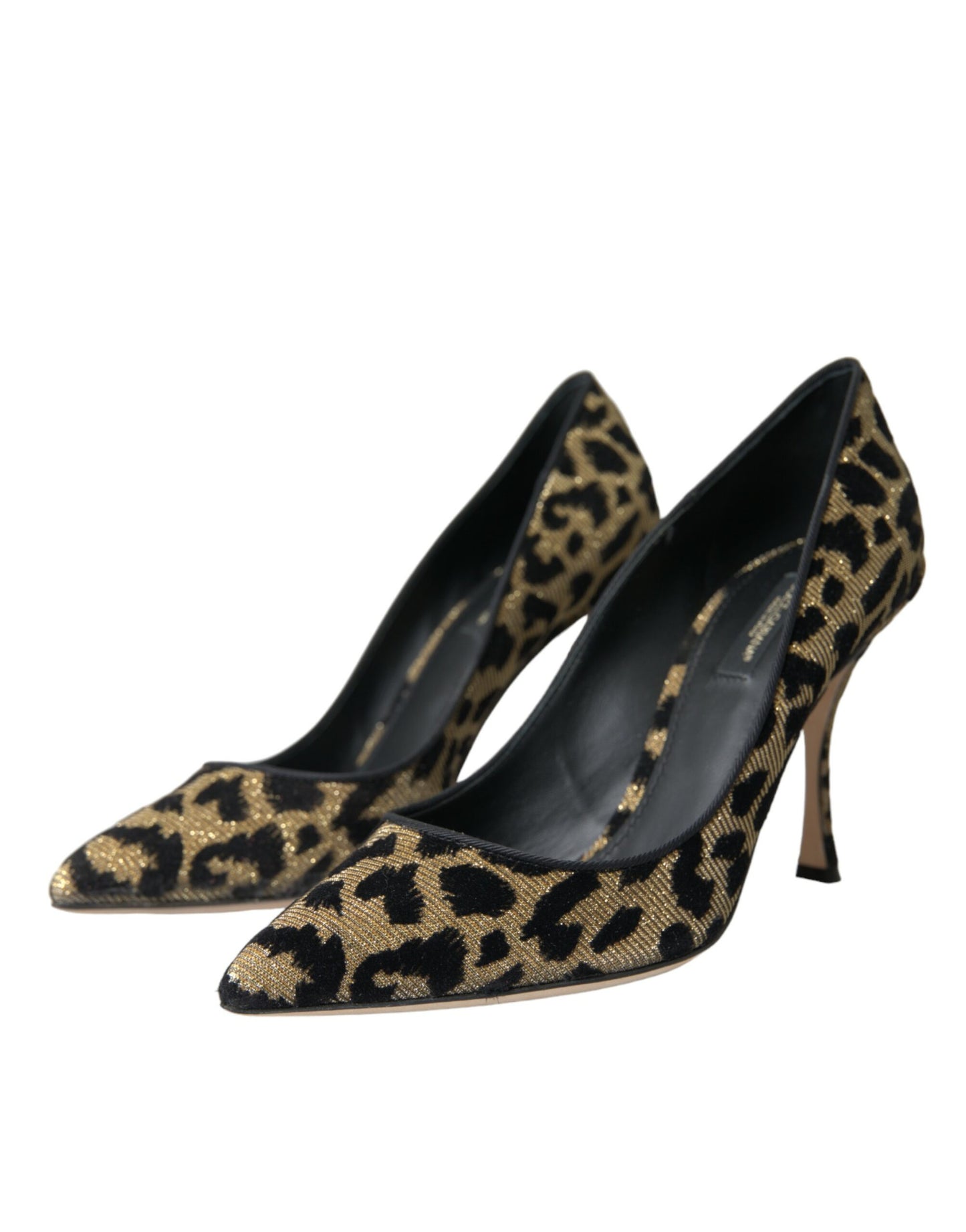 Dolce &amp; Gabbana Black Gold Leopard Lurex Heels Pumps Shoes