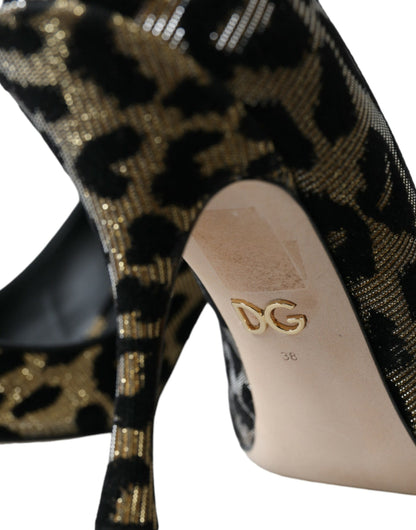 Dolce &amp; Gabbana Black Gold Leopard Lurex Heels Pumps Shoes