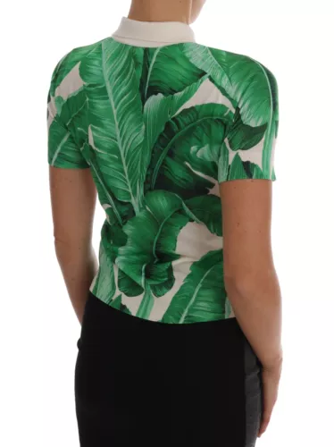 Dolce &amp; Gabbana Green Banana Print Silk Polo T-shirt