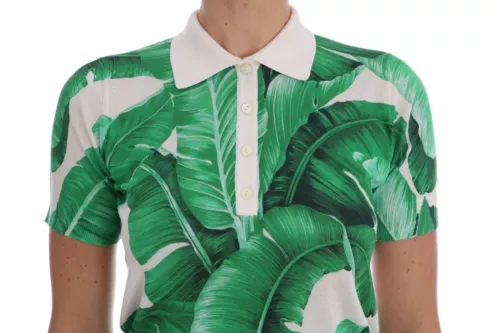 Dolce &amp; Gabbana Green Banana Print Silk Polo T-shirt