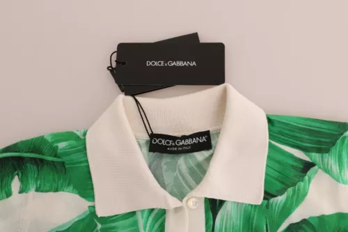 Dolce &amp; Gabbana Green Banana Print Silk Polo T-shirt