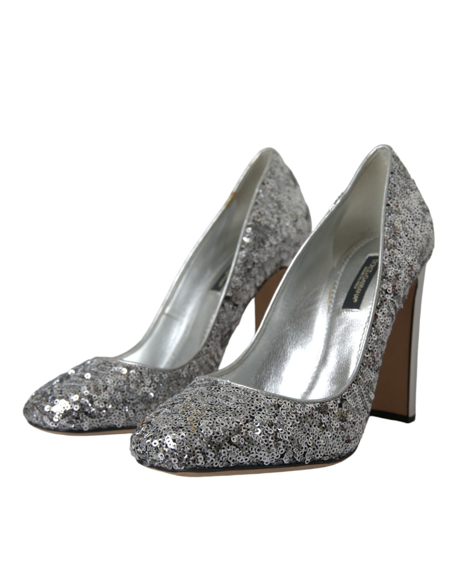 Dolce &amp; Gabbana Silver Sequin Embellished Heels Pumps Shoes