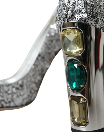 Dolce &amp; Gabbana Silver Sequin Embellished Heels Pumps Shoes