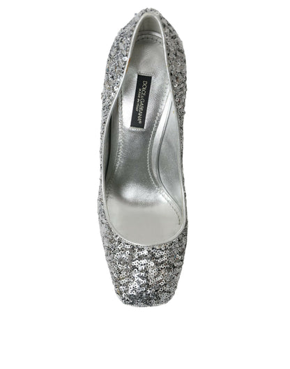 Dolce &amp; Gabbana Silver Sequin Embellished Heels Pumps Shoes