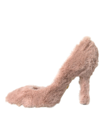 Dolce &amp; Gabbana Light Pink Faux Fur Heels Pumps Shoes