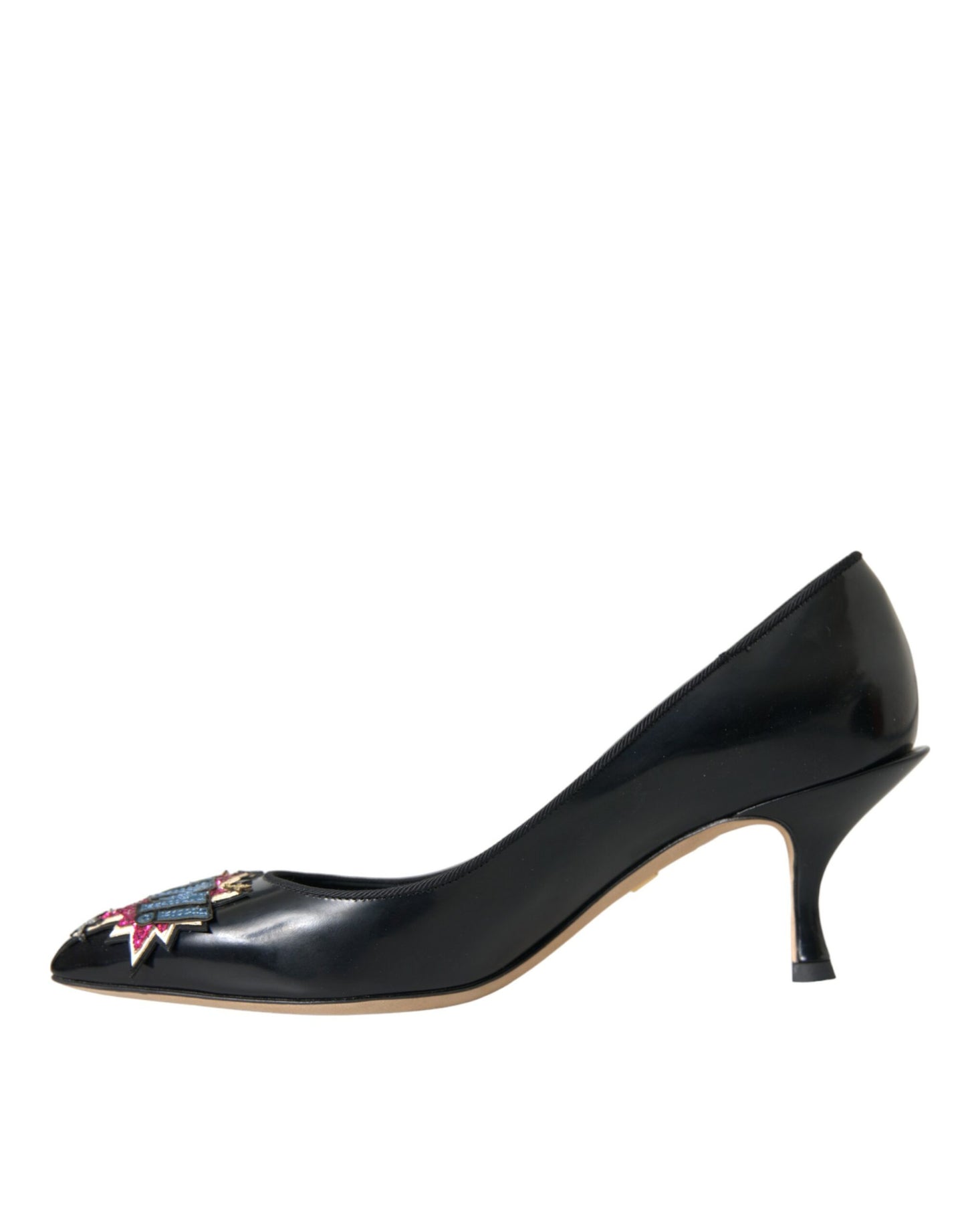 Dolce &amp; Gabbana Black Leather BOOM Patch Heels Pumps Shoes