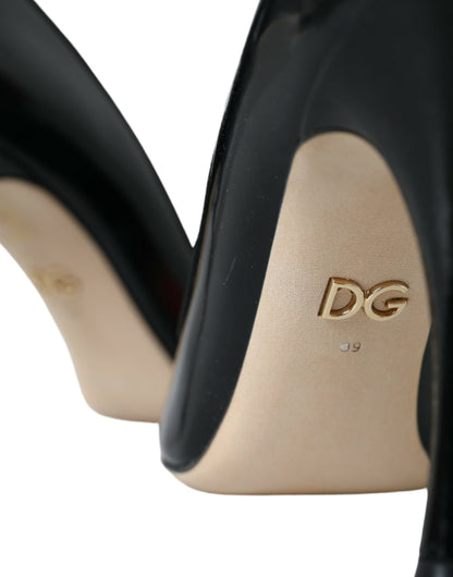 Dolce &amp; Gabbana Black Leather WOW Patch Heels Pumps Shoes