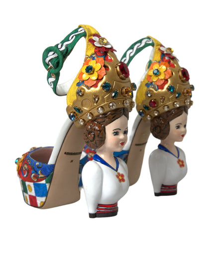 Dolce &amp; Gabbana Multicolor Carretto Embellished Sandals Shoes