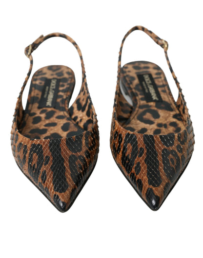 Dolce &amp; Gabbana Brown Leopard Exotic Skin Slingback Shoes