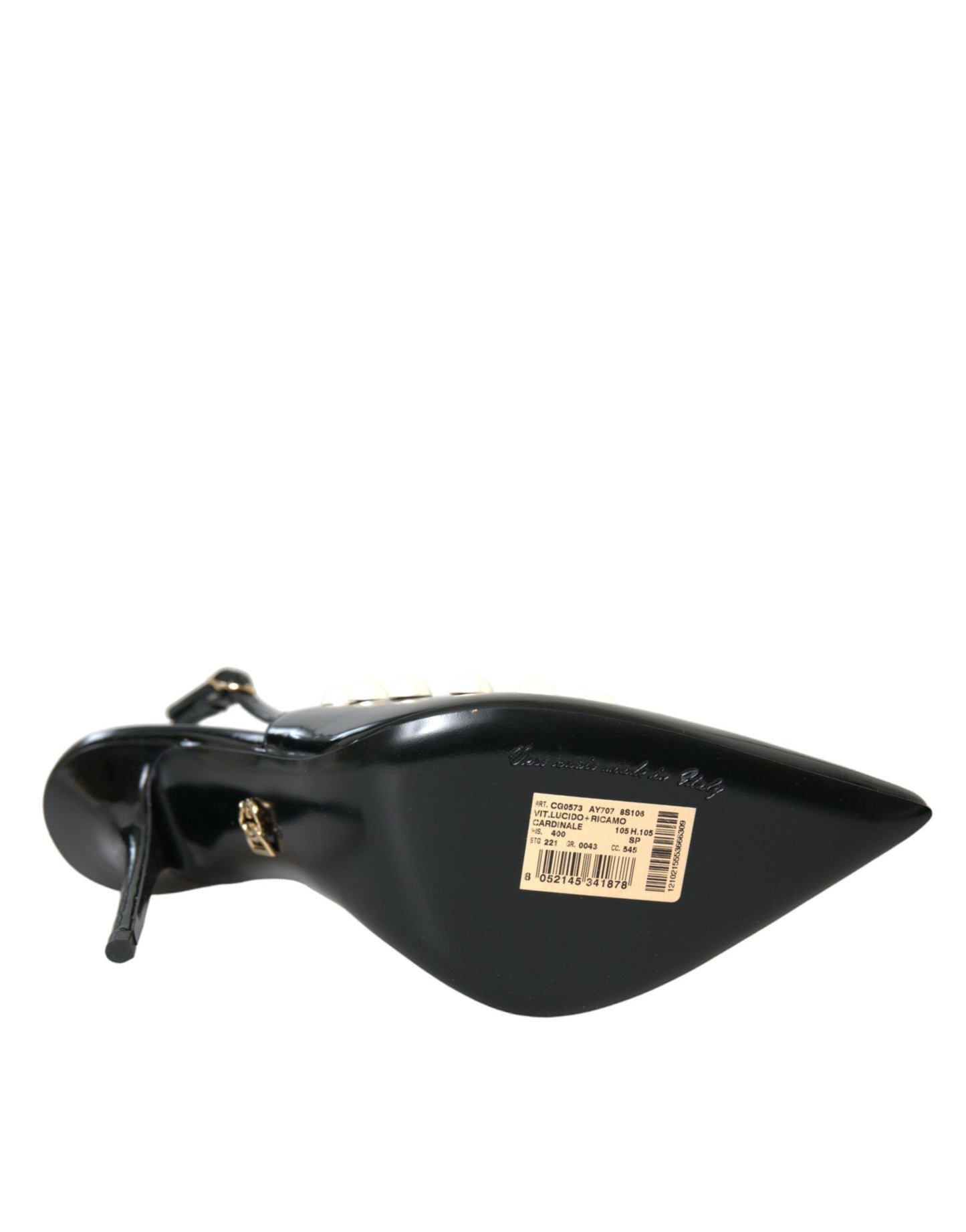 Dolce &amp; Gabbana Black Leather Faux Pearl Heel Slingback Shoes