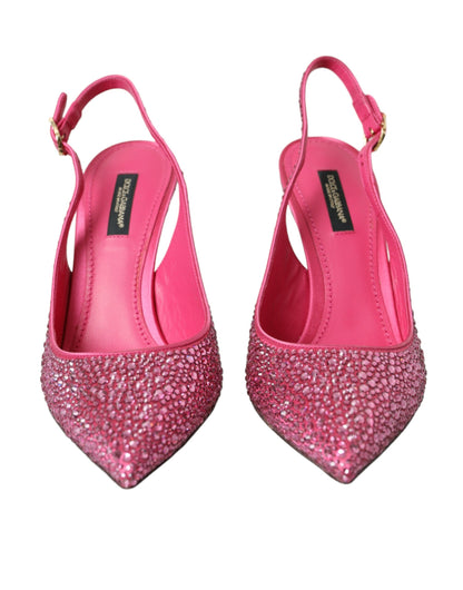 Dolce &amp; Gabbana Pink Slingbacks Crystal Pumps Shoes