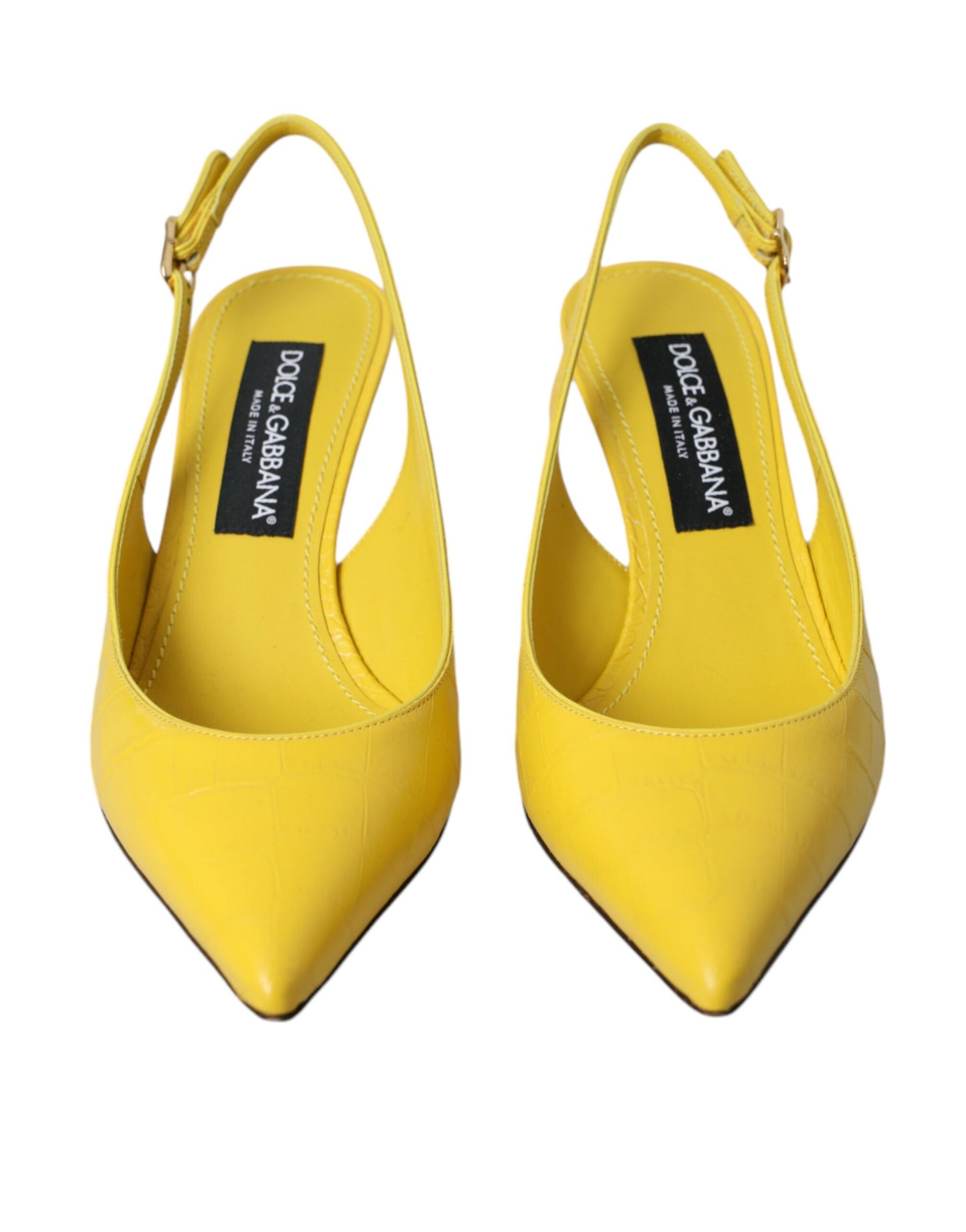 Dolce &amp; Gabbana Yellow Leather Slingbacks Heels Shoes