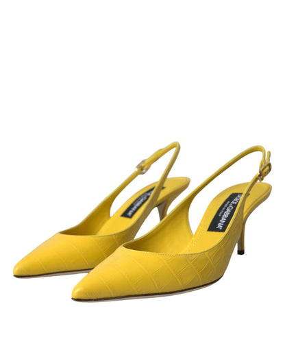 Dolce &amp; Gabbana Yellow Leather Slingbacks Heels Shoes