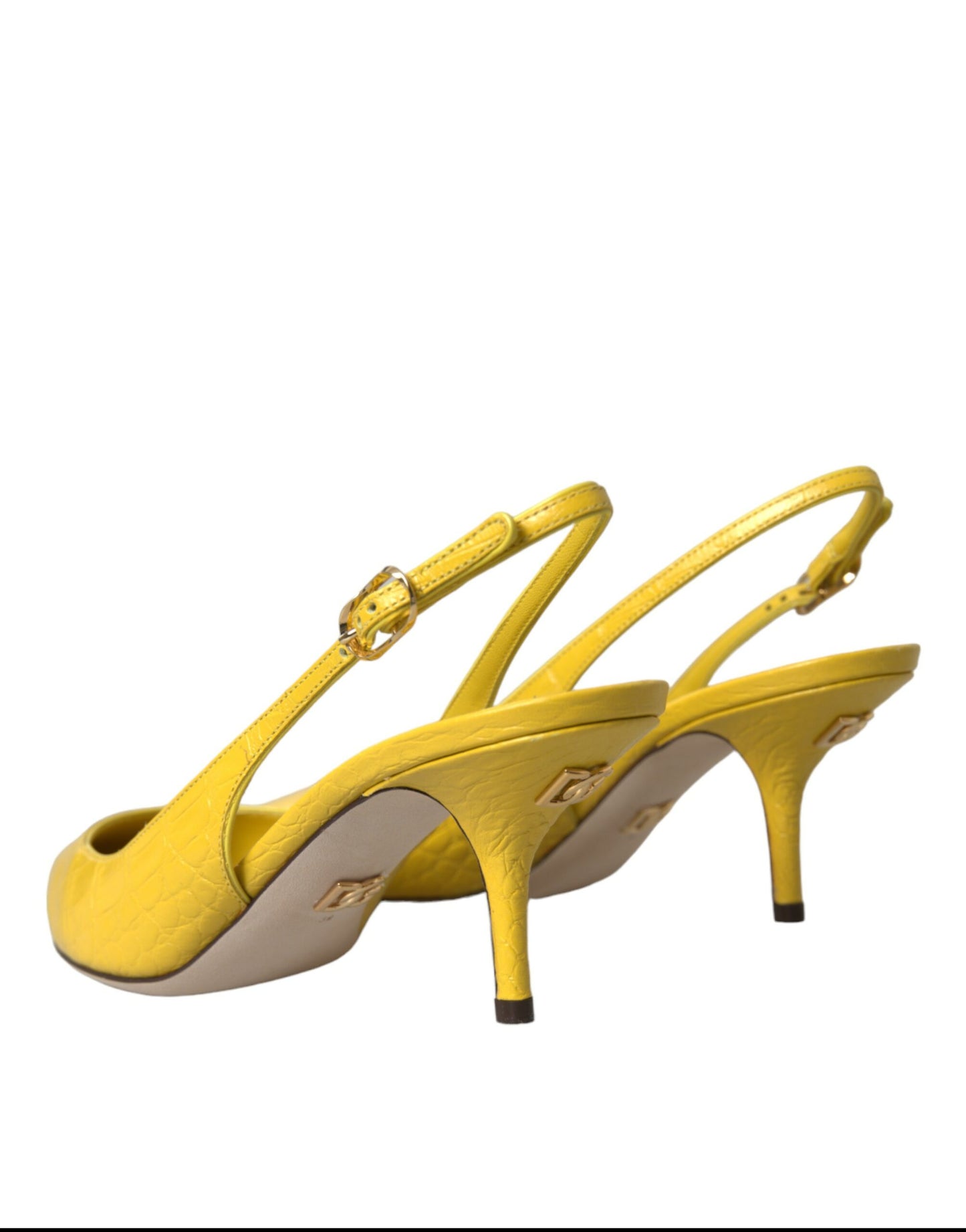 Dolce &amp; Gabbana Yellow Leather Slingbacks Heels Shoes