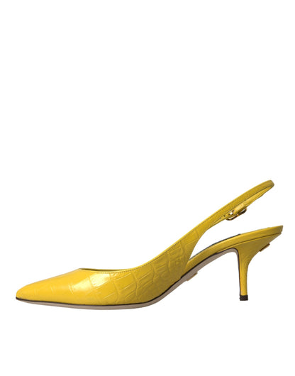 Dolce &amp; Gabbana Yellow Leather Slingbacks Heels Shoes