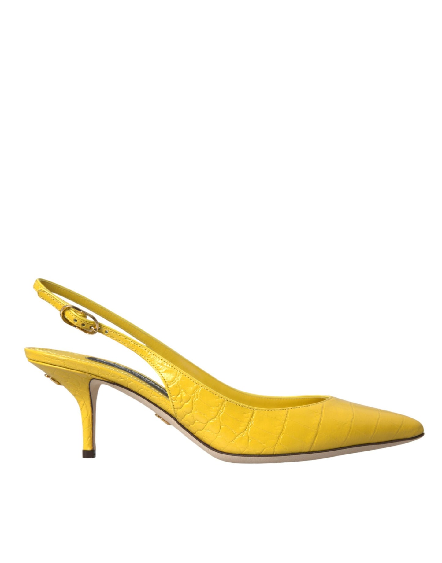 Dolce &amp; Gabbana Yellow Leather Slingbacks Heels Shoes