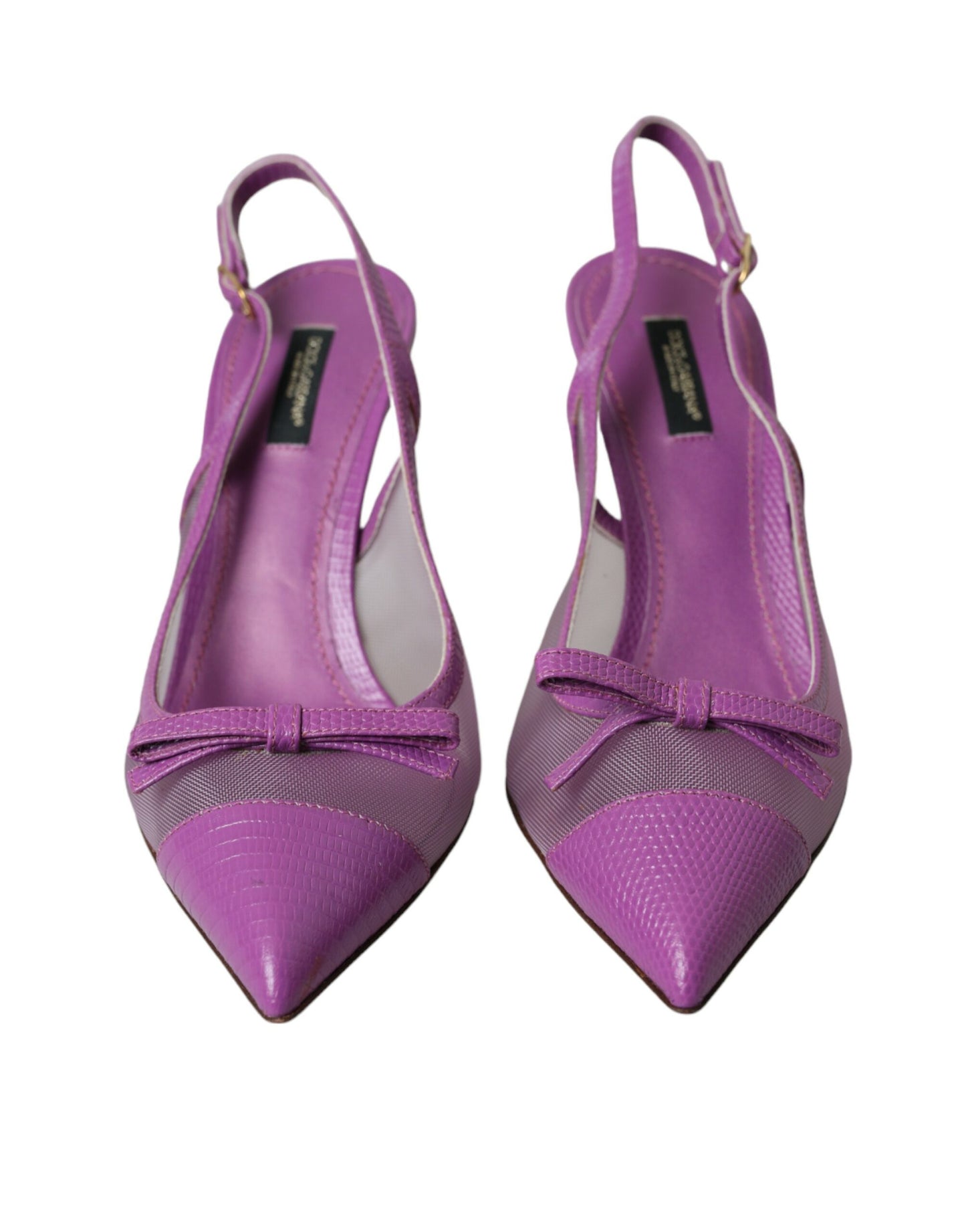 Dolce &amp; Gabbana Purple Leather Mesh High Heels Slingback Shoes