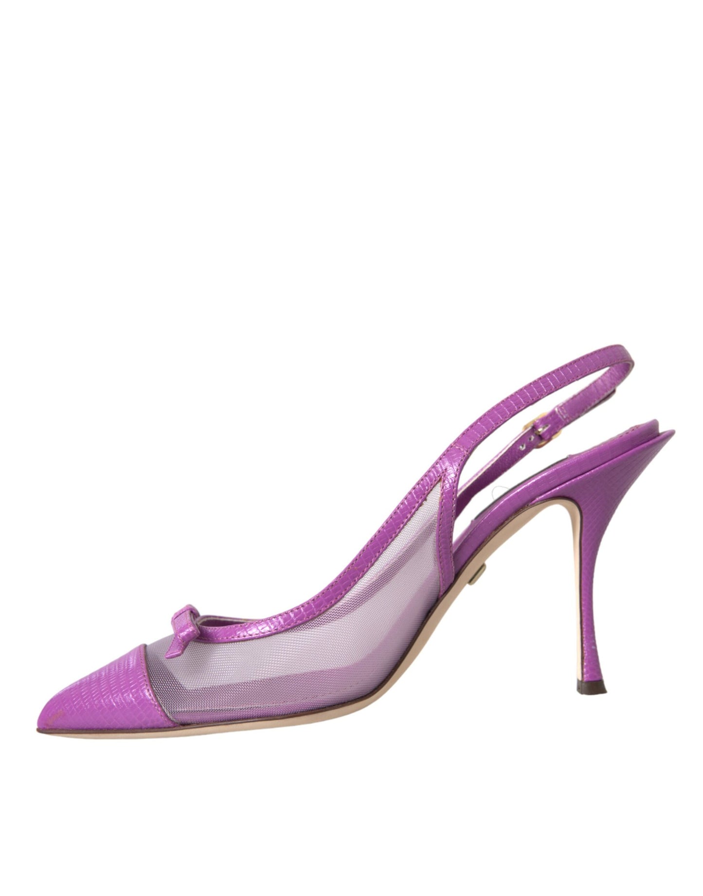 Dolce &amp; Gabbana Purple Leather Mesh High Heels Slingback Shoes