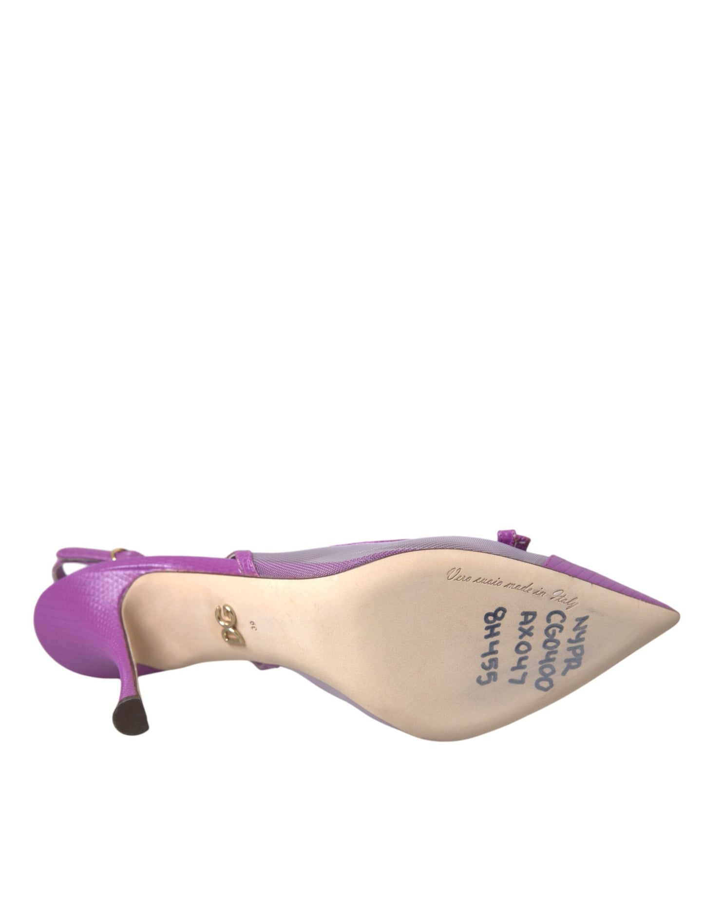 Dolce &amp; Gabbana Purple Leather Mesh High Heels Slingback Shoes