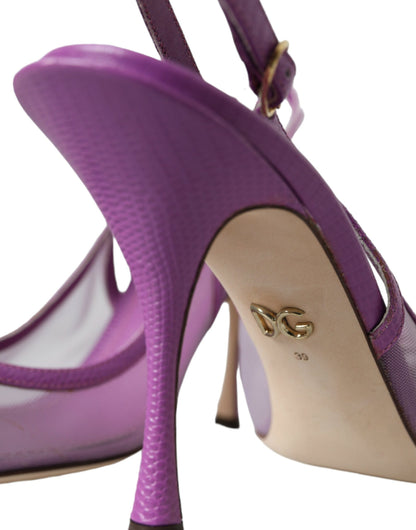 Dolce &amp; Gabbana Purple Leather Mesh High Heels Slingback Shoes