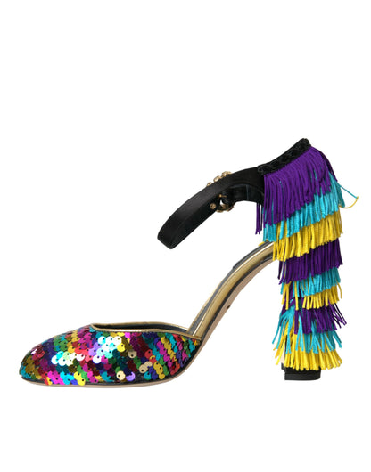 Dolce &amp; Gabbana Multicolor Sequin Crystal Mary Jane Shoes