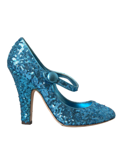 Dolce &amp; Gabbana Blue Sequin Mary Jane Pumps High Heels Shoes