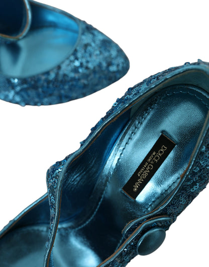 Dolce &amp; Gabbana Blue Sequin Mary Jane Pumps High Heels Shoes