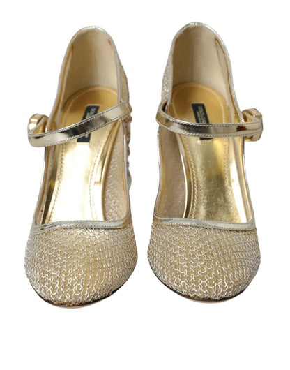 Dolce &amp; Gabbana Gold Mesh Crystal Mary Jane Pumps Heels Shoes