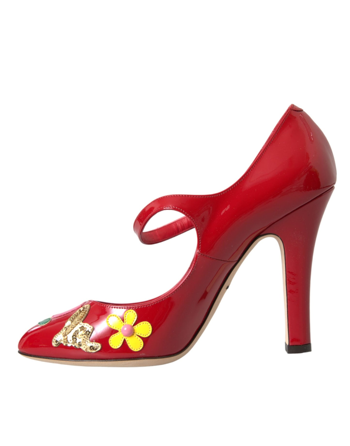 Dolce &amp; Gabbana Red Leather Embellished Mary Jane Pumps Heels Shoes