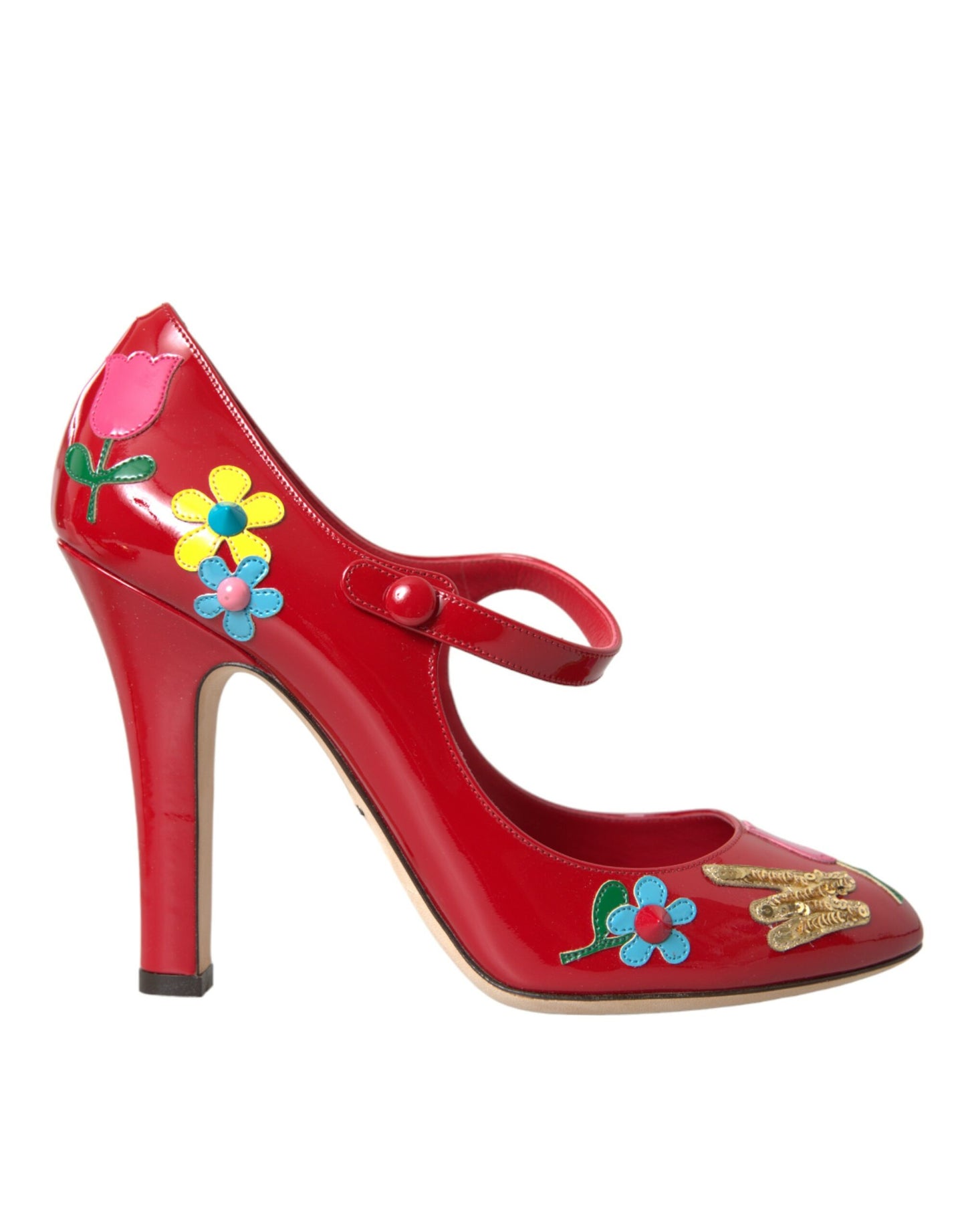 Dolce &amp; Gabbana Red Leather Embellished Mary Jane Pumps Heels Shoes