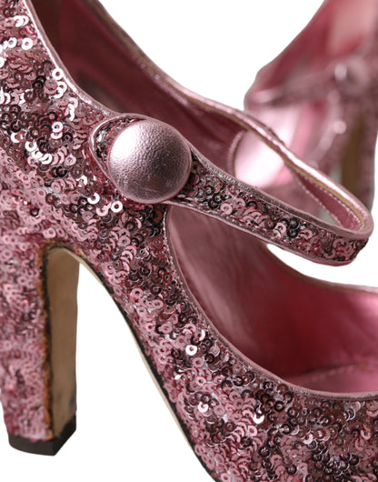 Dolce &amp; Gabbana Pink Sequin Mary Jane Pumps High Heels Shoes