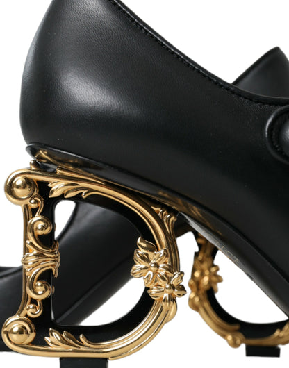 Dolce &amp; Gabbana Black Leather Logo Heels Mary Janes Pumps Shoes