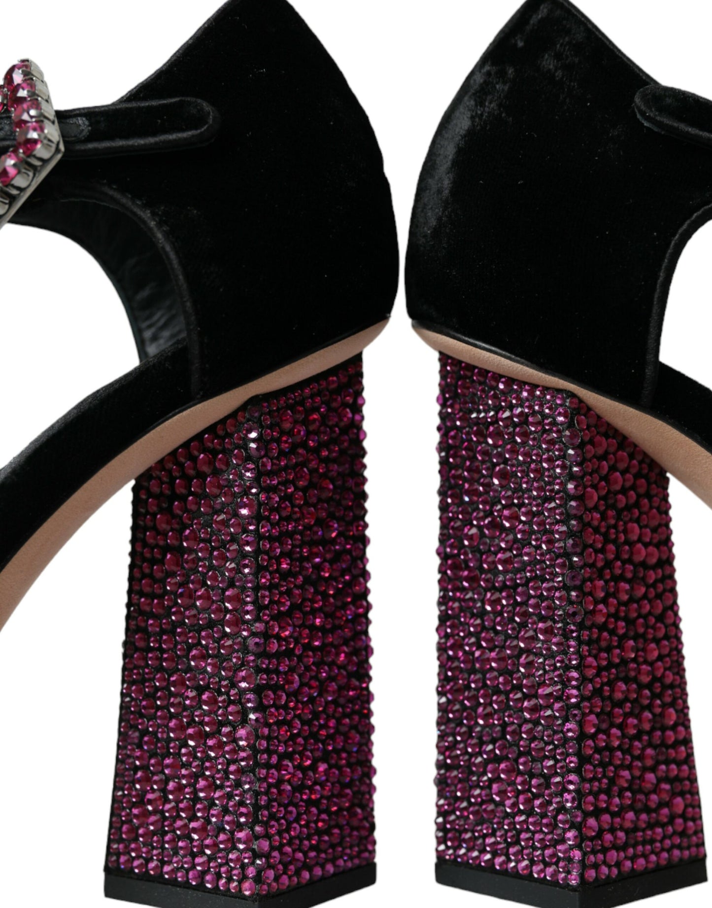 Dolce &amp; Gabbana Black Velvet Rhinestone Crystal Mary Janes Shoes