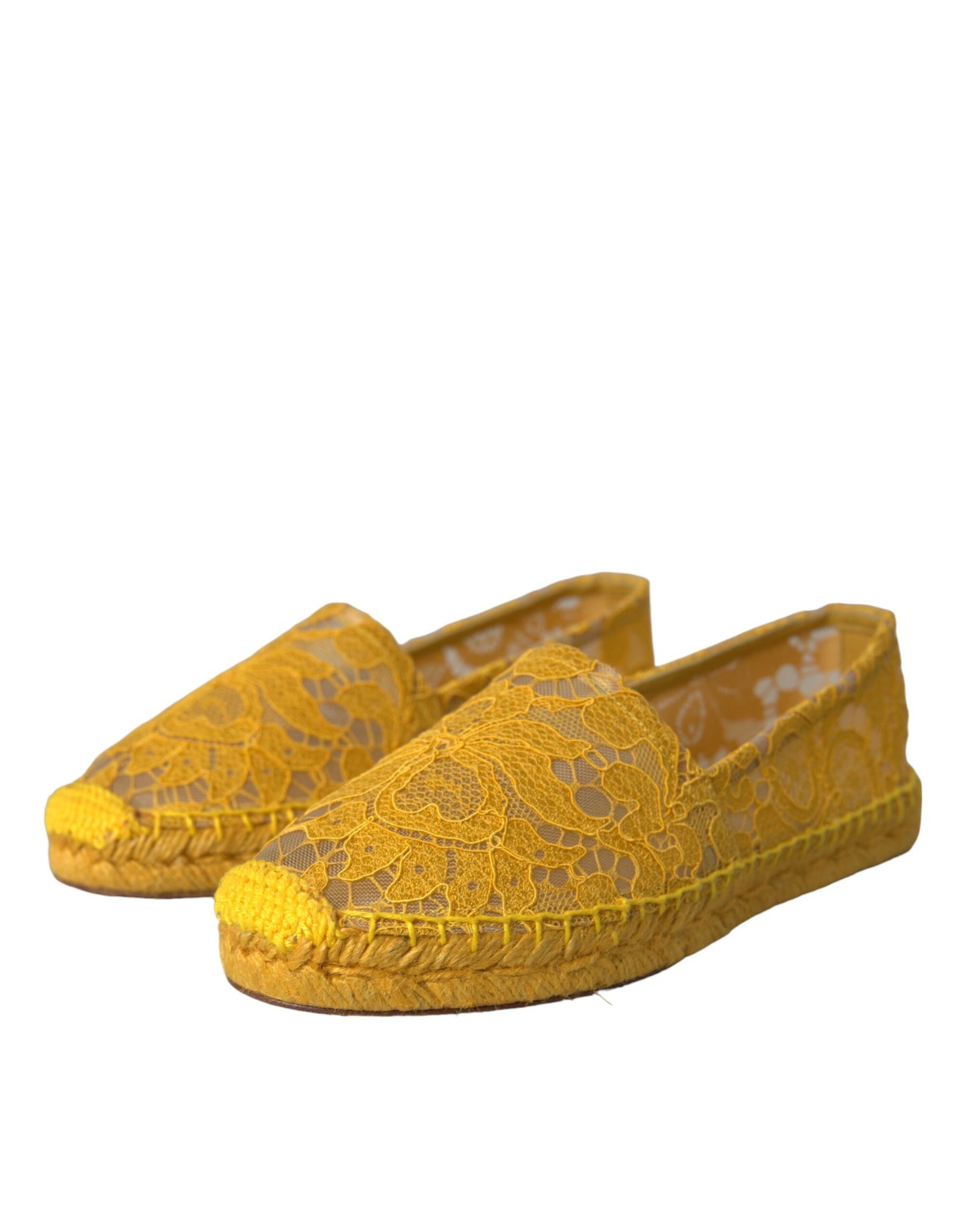 Dolce &amp; Gabbana Yellow Taormina Lace Espadrille Loafers Flats Shoes