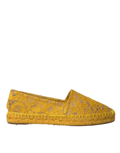 Dolce &amp; Gabbana Yellow Taormina Lace Espadrille Loafers Flats Shoes