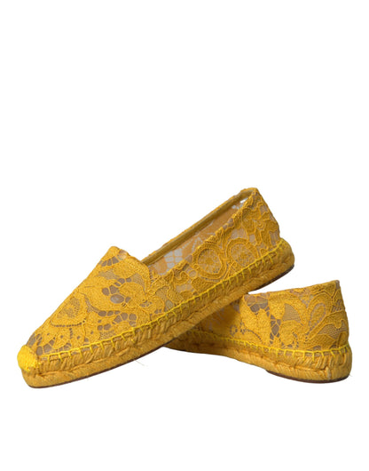 Dolce &amp; Gabbana Yellow Taormina Lace Espadrille Loafers Flats Shoes