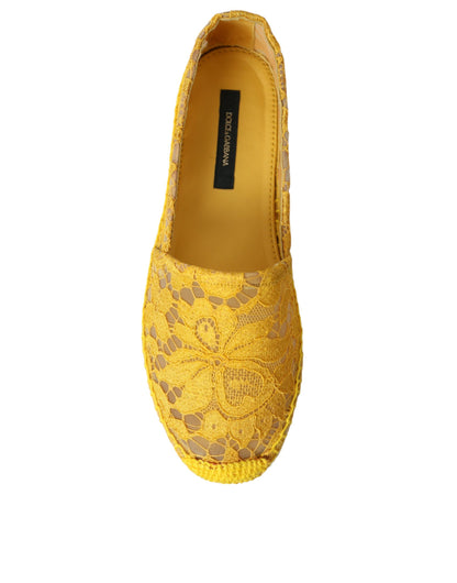 Dolce &amp; Gabbana Yellow Taormina Lace Espadrille Loafers Flats Shoes