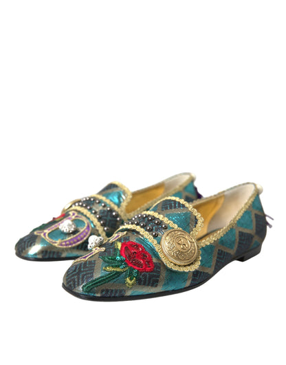 Dolce &amp; Gabbana Multicolor Jacquard Embellished Loafers Shoes