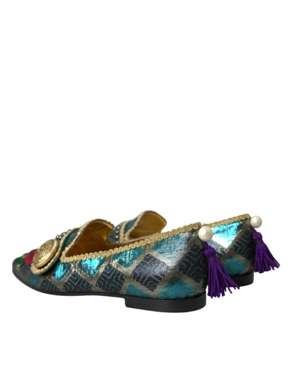 Dolce &amp; Gabbana Multicolor Jacquard Embellished Loafers Shoes