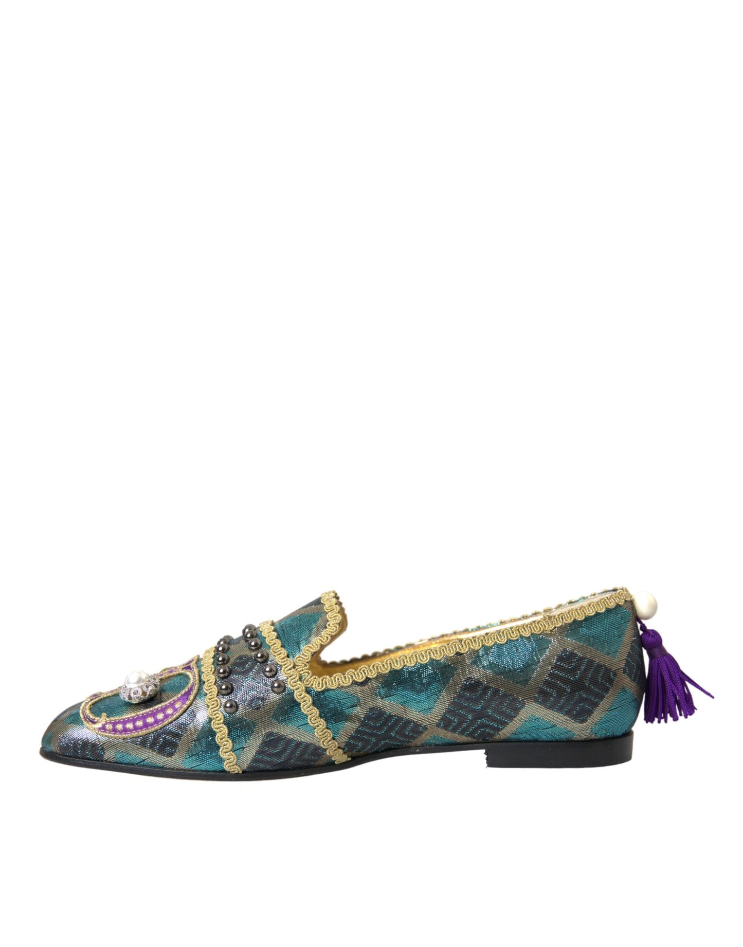 Dolce &amp; Gabbana Multicolor Jacquard Embellished Loafers Shoes