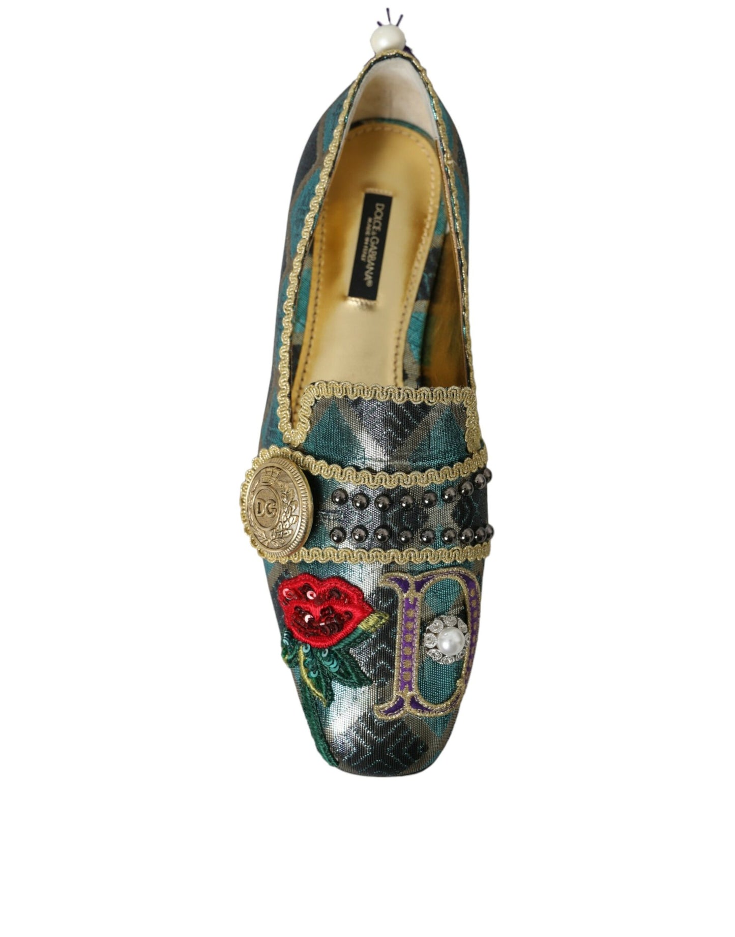 Dolce & Gabbana Multicolor Jacquard Embellished Loafers Shoes