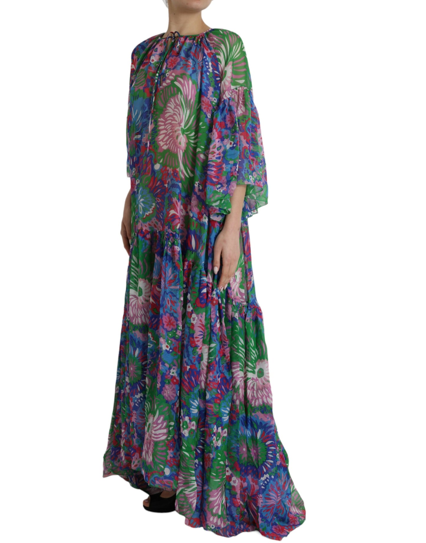 Dolce &amp; Gabbana Multicolor Floral Silk Kaftan Maxi Dress