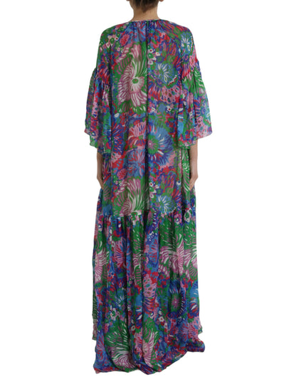 Dolce &amp; Gabbana Multicolor Floral Silk Kaftan Maxi Dress