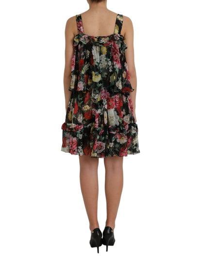 Dolce &amp; Gabbana Black Floral Silk A-line Sleeveless Dress