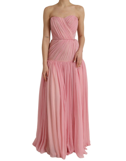 Dolce &amp; Gabbana Pink Silk Strapless Maxi A-line Gown Dress