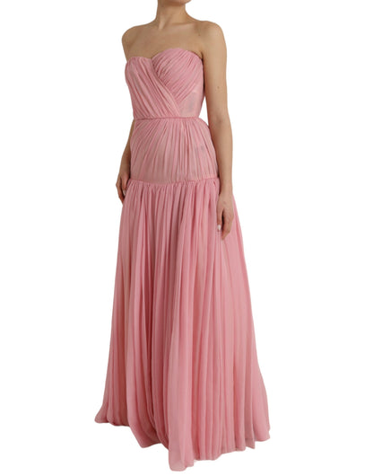 Dolce &amp; Gabbana Pink Silk Strapless Maxi A-line Gown Dress