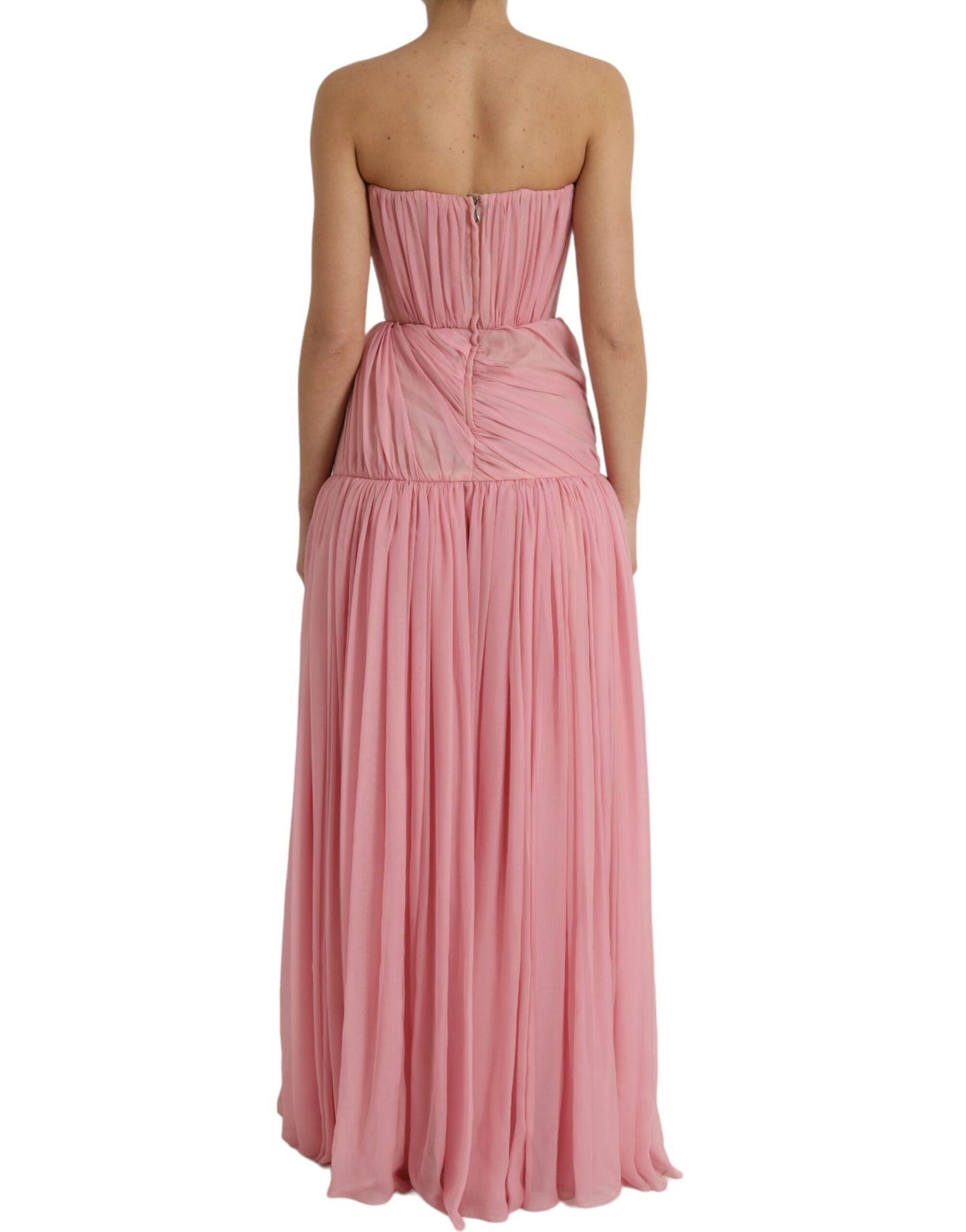 Dolce &amp; Gabbana Pink Silk Strapless Maxi A-line Gown Dress