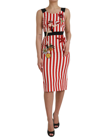 Dolce &amp; Gabbana Red White Floral Sleeveless Sheath Midi Dress