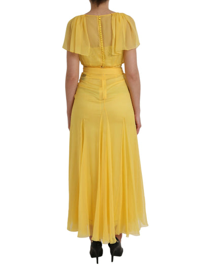 Dolce &amp; Gabbana Yellow Silk Sheath Belted Long Maxi Dress