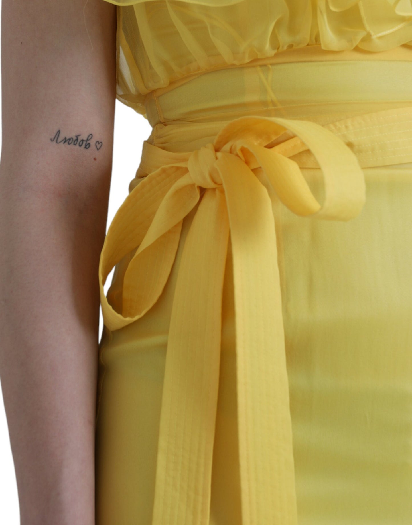 Dolce &amp; Gabbana Yellow Silk Sheath Belted Long Maxi Dress